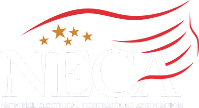 Logo of the national electrical contractors association (neca) with red and blue colors and a stylized representation of electrical resources.